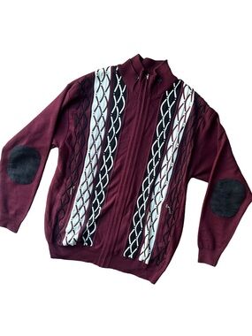 Men's Burgundy Coogie Style Y2K Zip-Front Sweater from SilverSilk